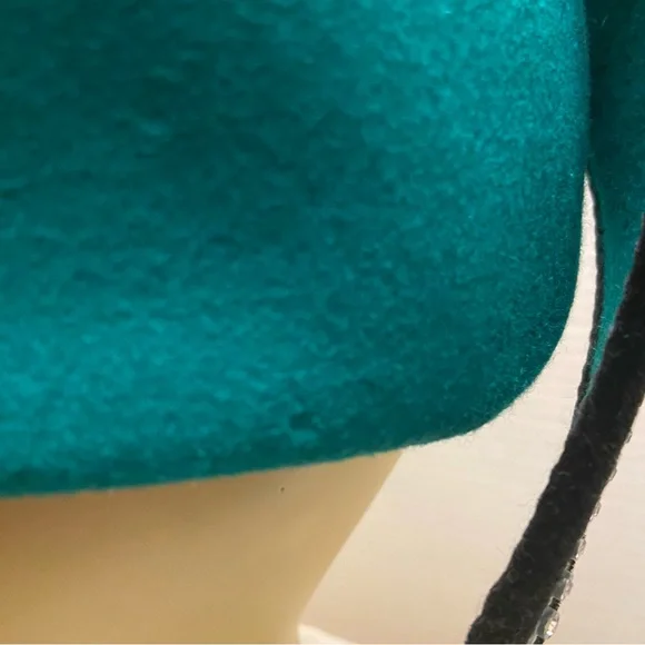 Stunning Asymmetrical Vintage Wool Church Hat in Green Black with Rhinestones.
